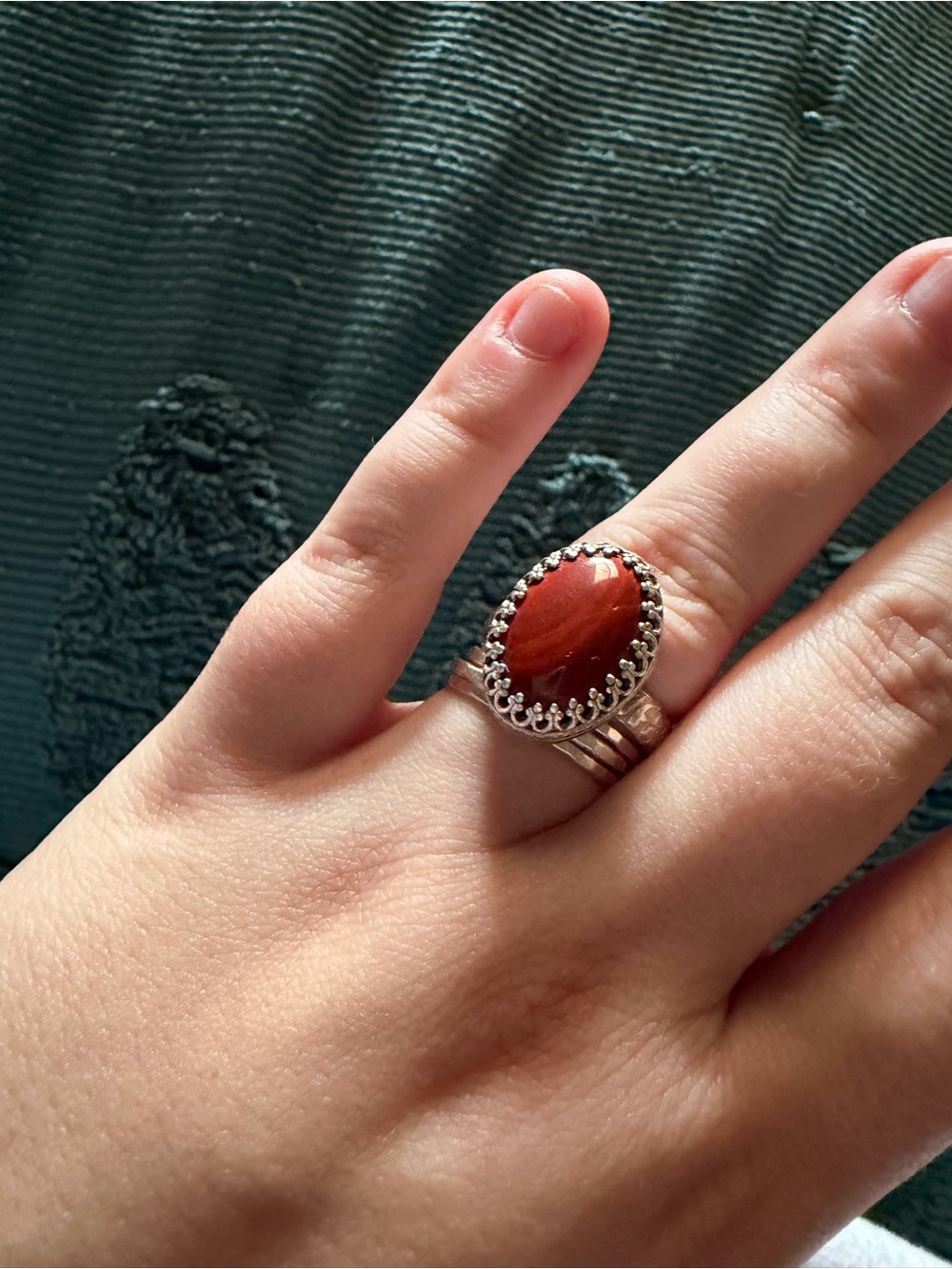 Hand made Sterling Silver Red Oval Stone Ring